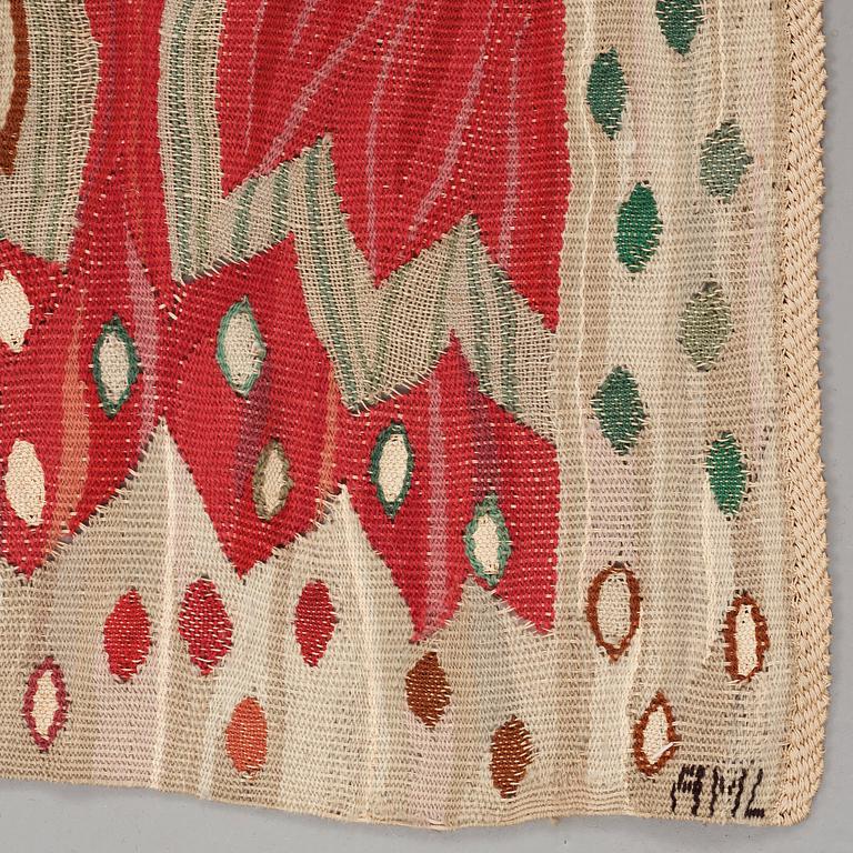 Ann-Mari Lindbom, gift Forsberg, VÄVD TAPET/DRAPERI, "Röd Crocus", gobelängvariant, ca 250,5 x 138,5-143 cm, signerad AB MMF AML.