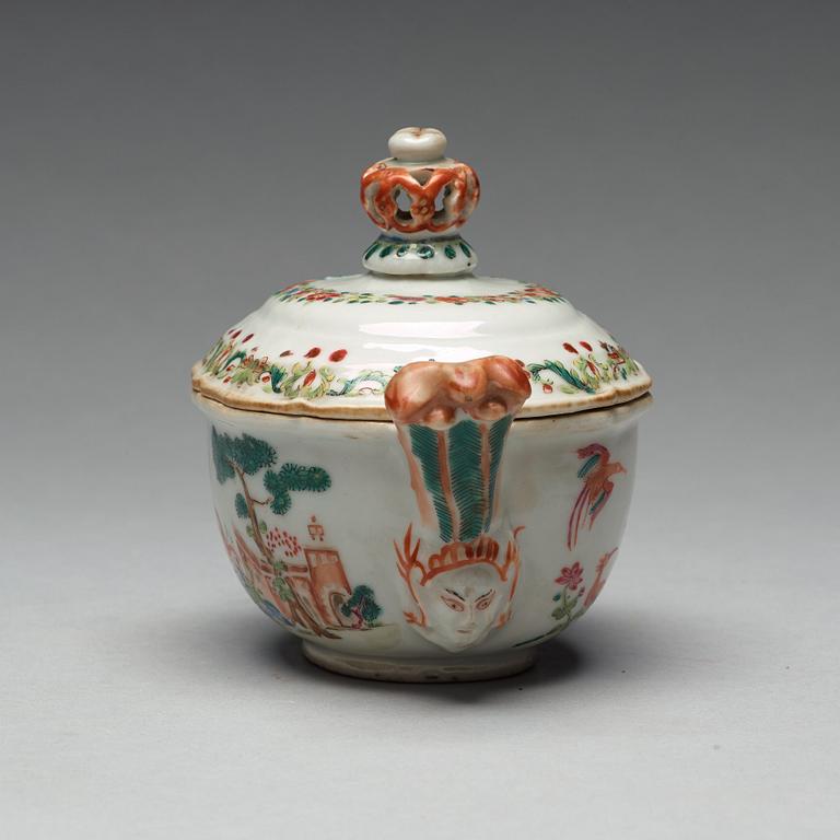 A famille rose 'du paquier' butter tureen with cover, Qing dynasty, Qianlong (1736-95).