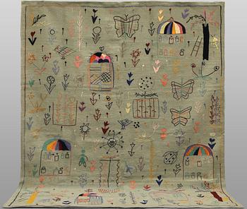 Matta, handbroderad Kelim, ca 240 x 183 cm.