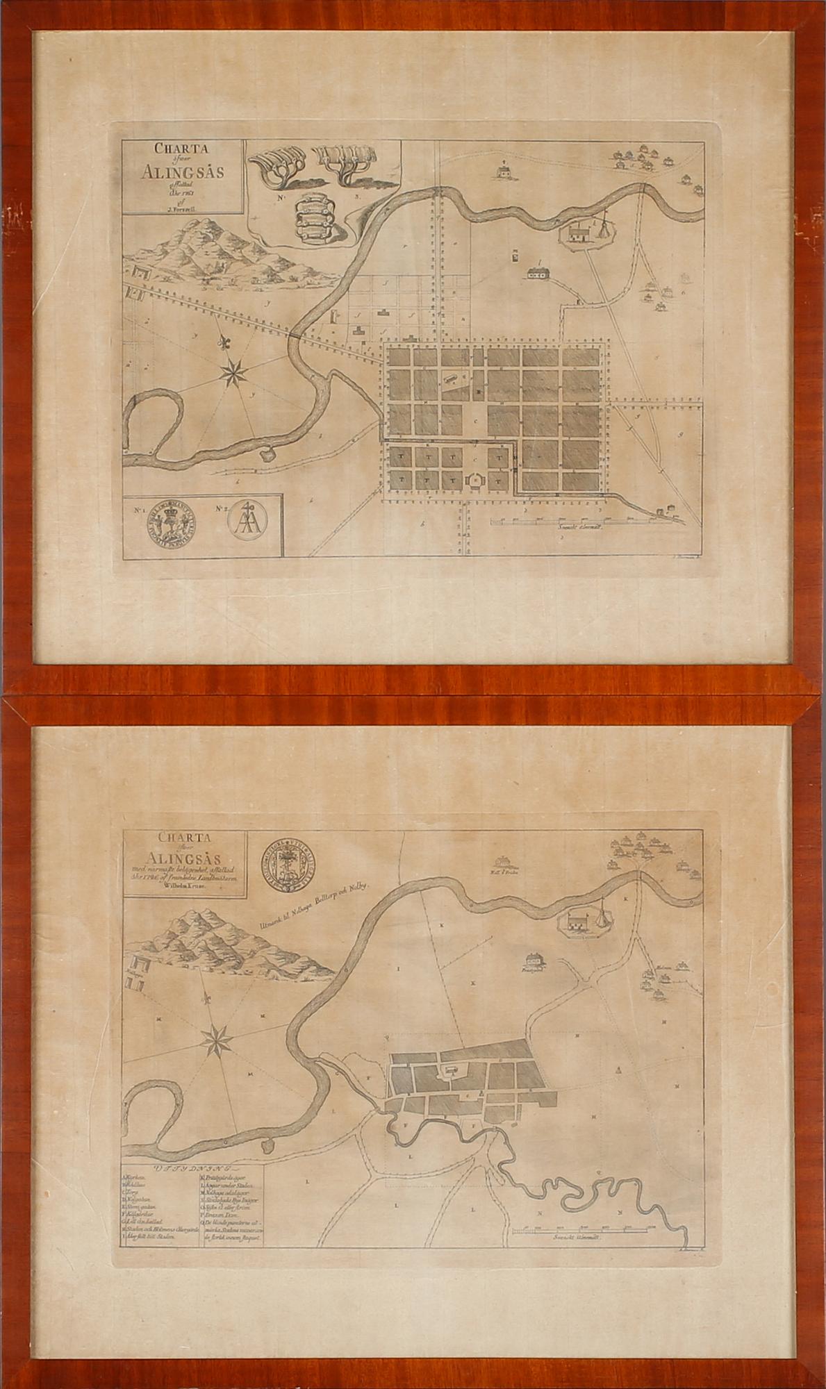KARTOR, 2 st, kopparstick, Anders Åkerman, 1700-tal.