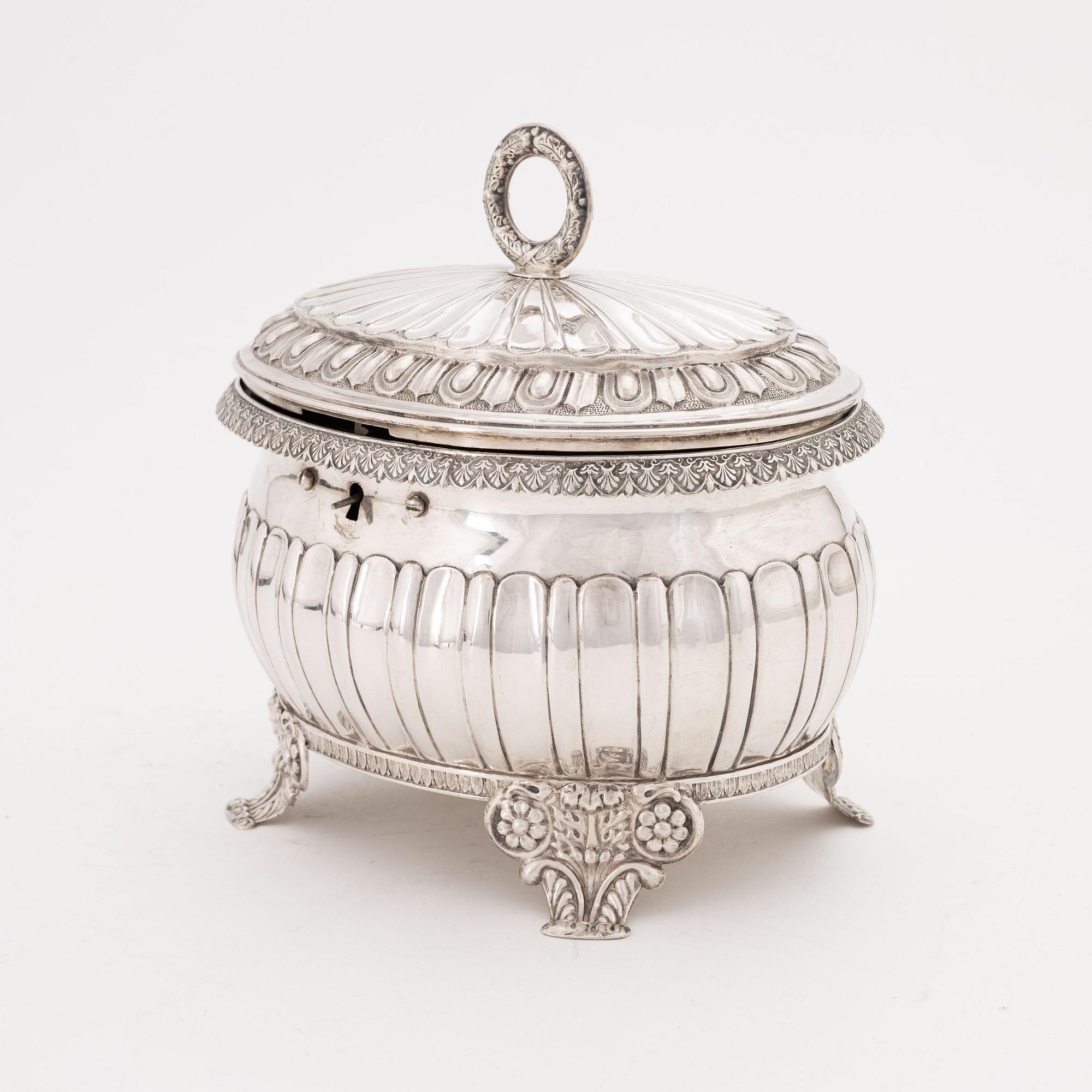 A Swedish Empire silver sugarbox, mark of J. Lenholm, Stockholm 1839.