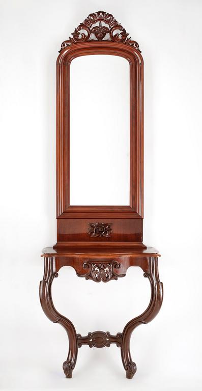 SPEGEL med KONSOLBORD, nyrokoko, 1800-talets andra hälft.