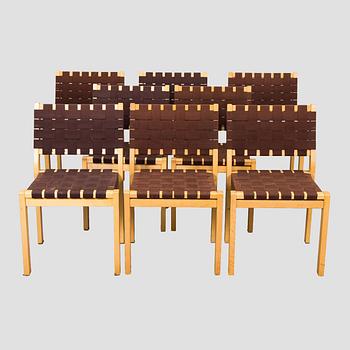 Alvar Aalto, Tuoleja, 8 kpl, malli 611, 1900-luvun loppu.