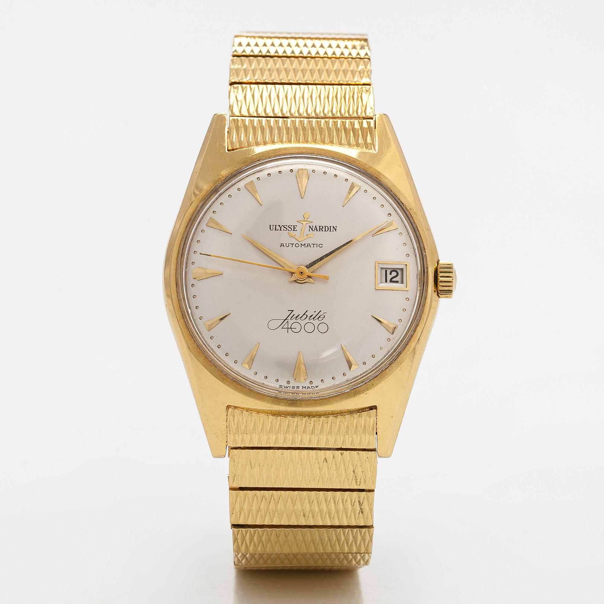 Ulysse Nardin, Jubilé 4000, wristwatch, 34 mm, 18K gold, automatic, plastic crystal.