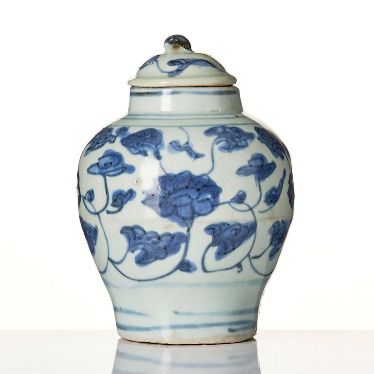 A blue and white jar with cover, Ming dynasty (1368-1644).