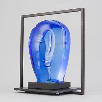 Göran Wärff, a glass sculpture with iron stand for Kosta Boda, signed. Unique.