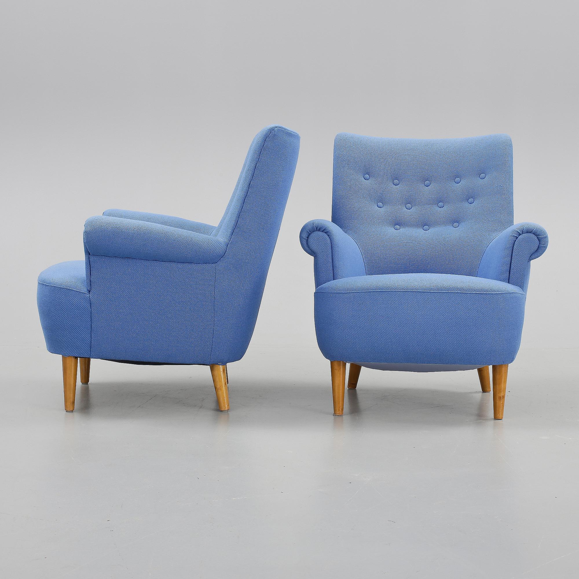 FÅTÖLJER, ett par, "Hemmakväll", Carl Malmsten, 1900-talets andra hälft.