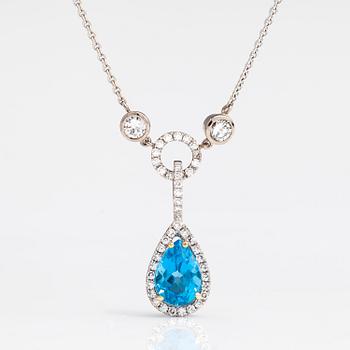 HALSBAND, 14K och 18K vitguld, topas ca 3.50 ct och briljantslipade diamanter ca 0.78 ct tot.