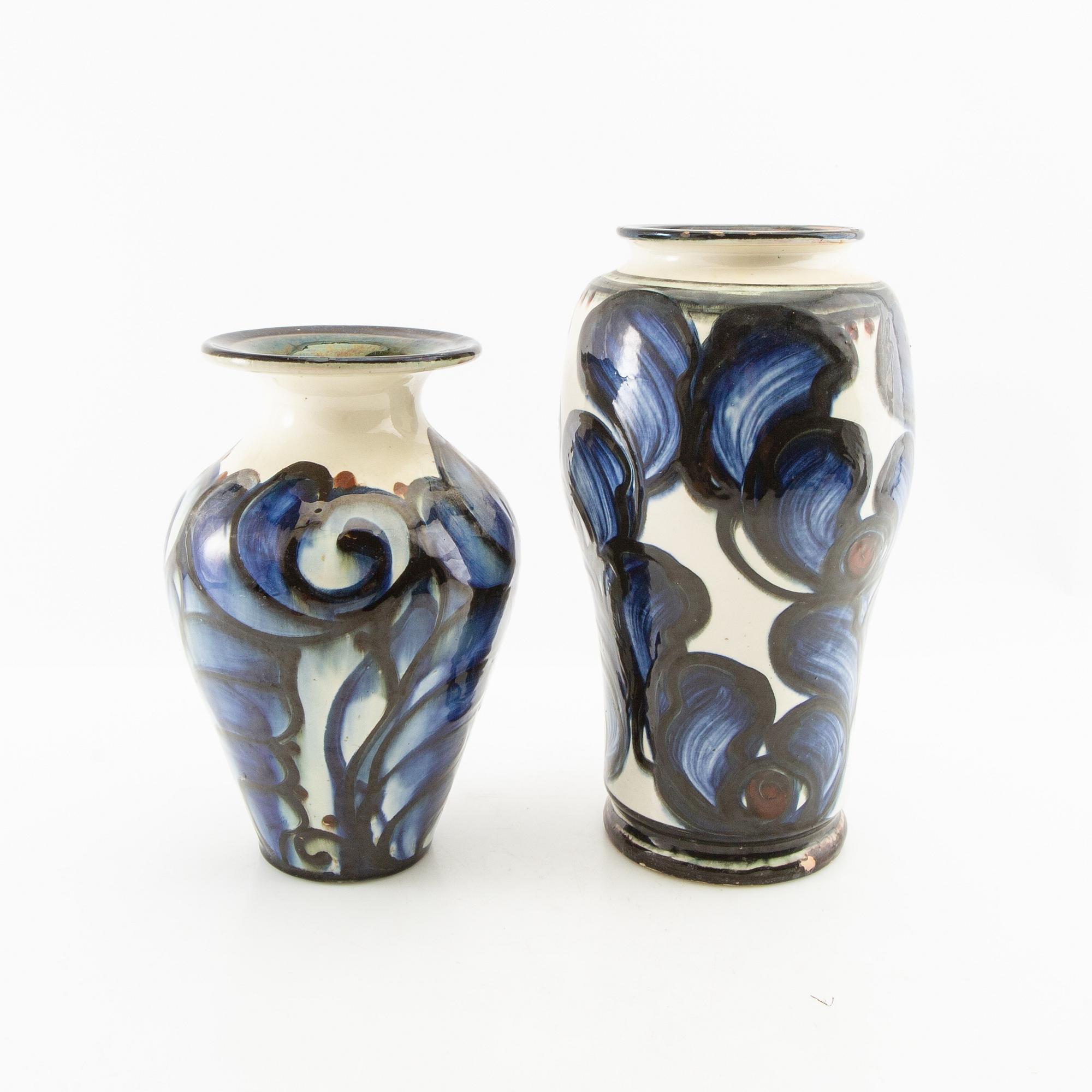 Vases 4 pcs Annashaab ceramic factory Denmark 1910s/1920s glazed earthenware.