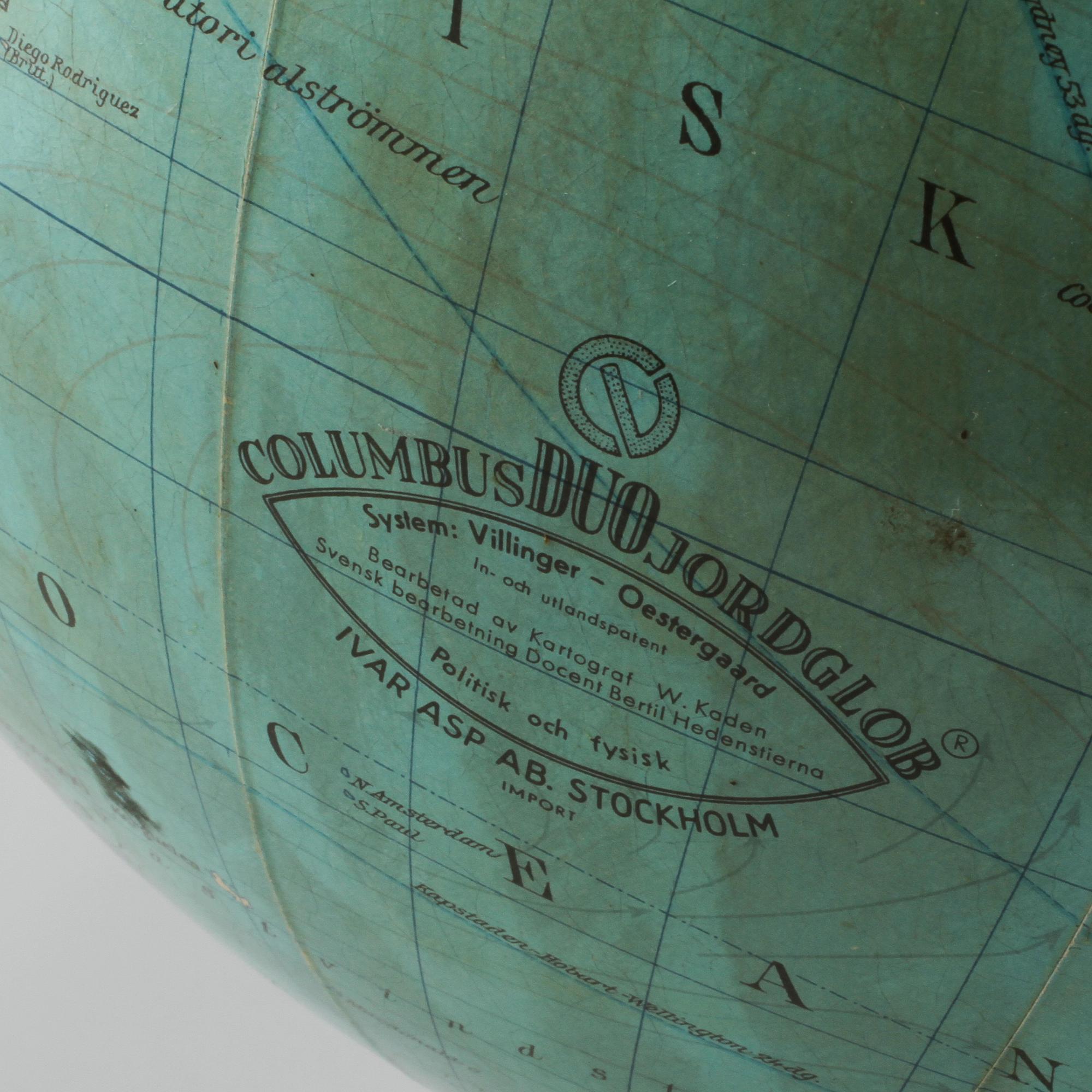 JORDGLOB, Columbus Duo jordglob, Ivar Asp AB, Stockholm, 1900-talets mitt.