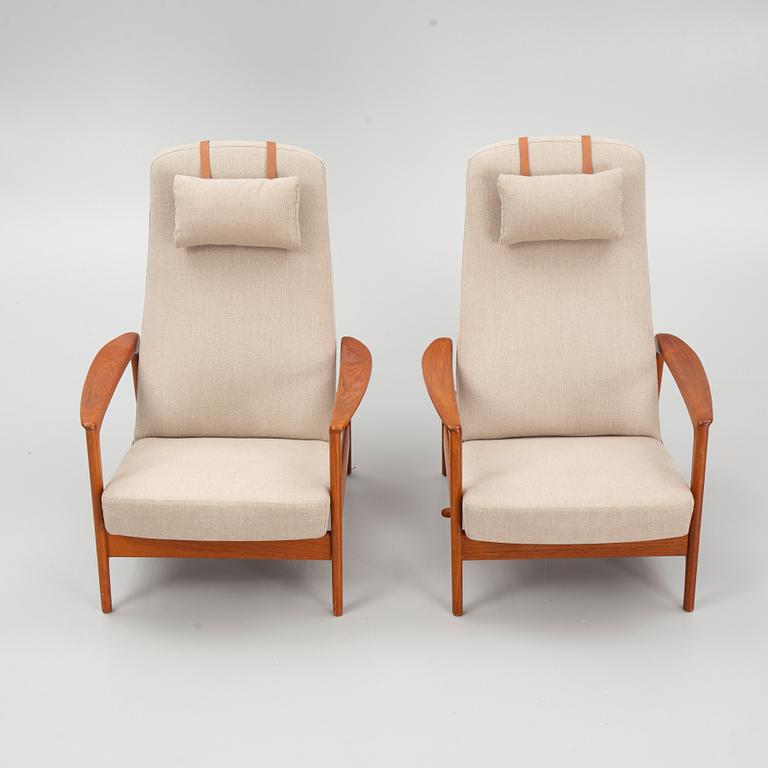 Folke Ohlsson, a pair of "Duxiesta" armchairs with an ottoman, Dux, Sweden, 1960's.