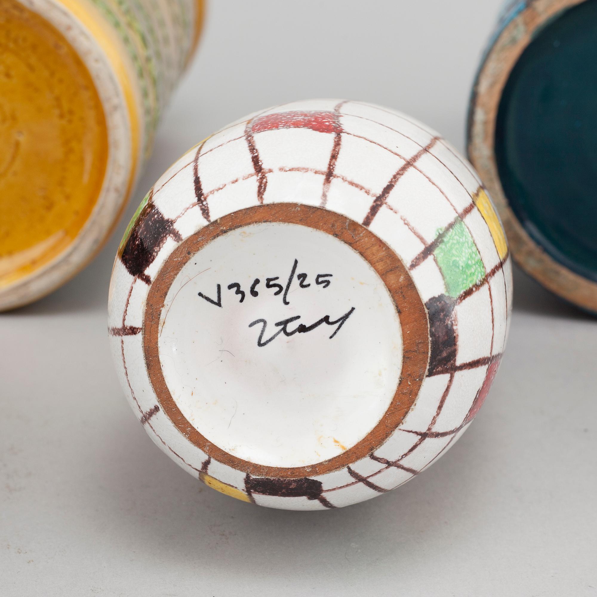 Six glazed ceramic vases, mainly by Bitossy, Italy, third quarter of the 20th century.