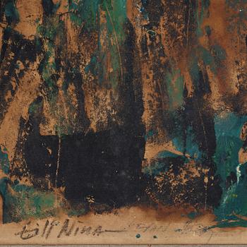 Adja Yunkers, mixed media on paper panel, indistictly signed with dedication to Nina.
