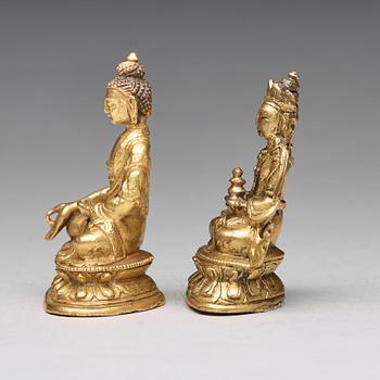 Two gilt copper alloy figures of deities, Tibeto-Chinese, 19th Century.