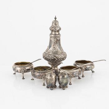 Bordstillbehör, 11 delar, silver, England, 1800-1900-tal.