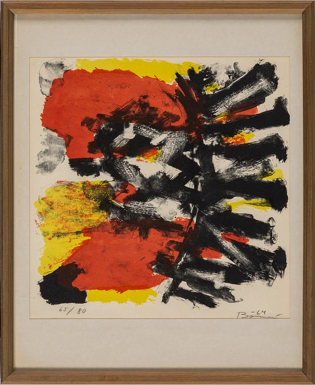 OLLE BONNIÉR, färglitografisk portfölj/triptyk, samramad, signerad Bonniér, daterad -64 samt numrerad 65/80 med blyerts.