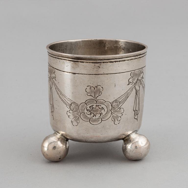 A russian silver beaker, A Dementev, Moscow 1743-84, with assayers mark A Titov, Moskva 1795.