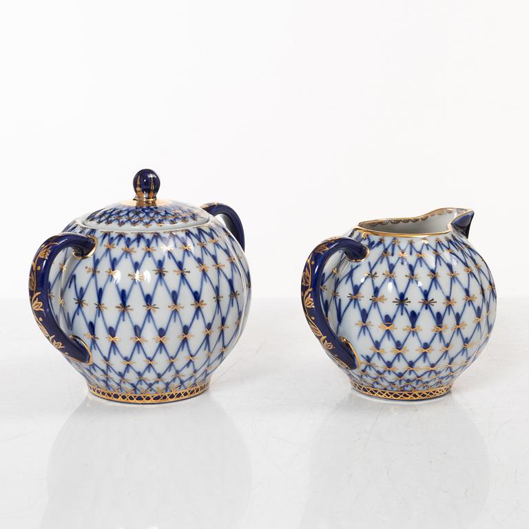A 35-piece 'Cobalt Net' porcelain  Lomonosov, Soviet Union.