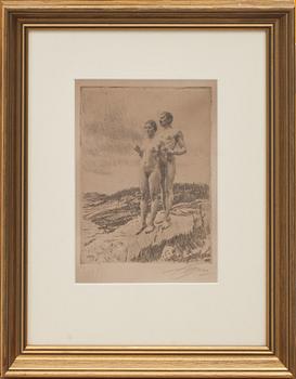 ANDERS ZORN, etsning "De två" signerad med blyerts.