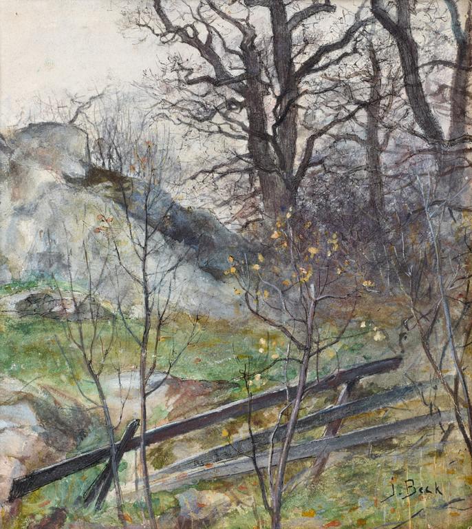 Julia Beck, Forest scene with fence.