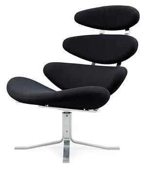 87. A Poul Volther steel and black wool 'Corona' easy chair by Erik Jørgensen, Denmark.