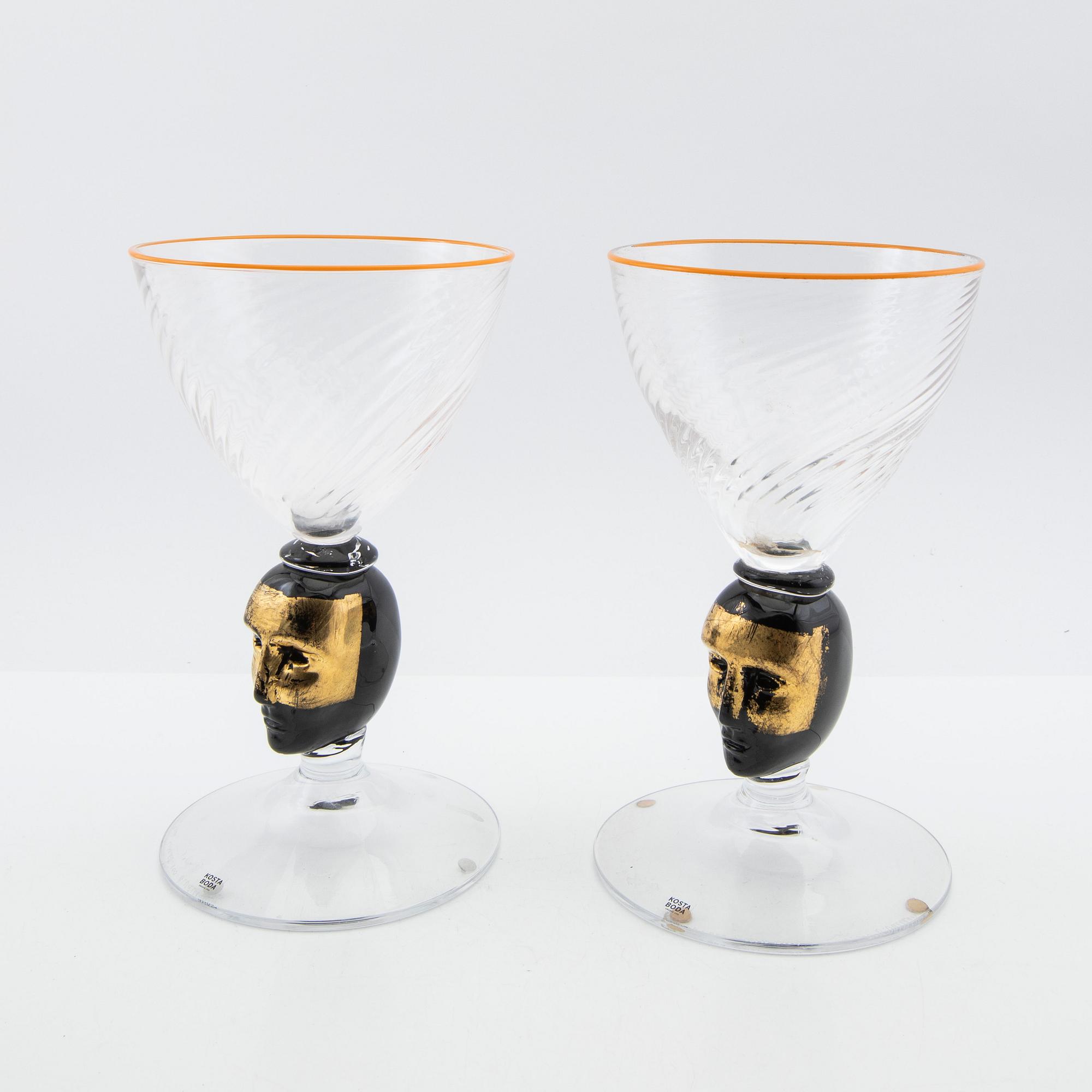 Bertil Vallien, Trophies, 2 pcs, "Head first", lim. ed., Kosta Boda.