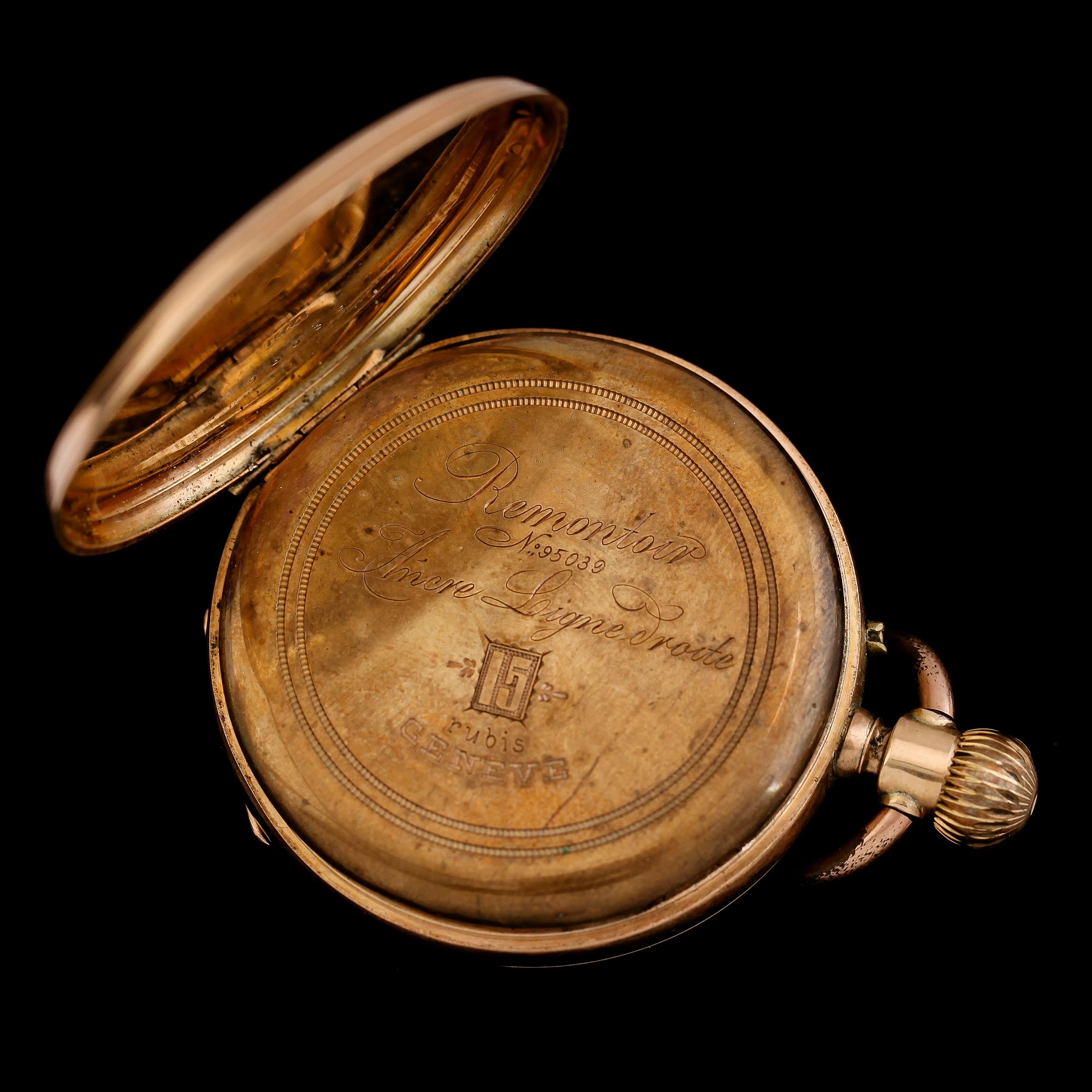 FICKUR, 14 k guld, omkring år 1900.