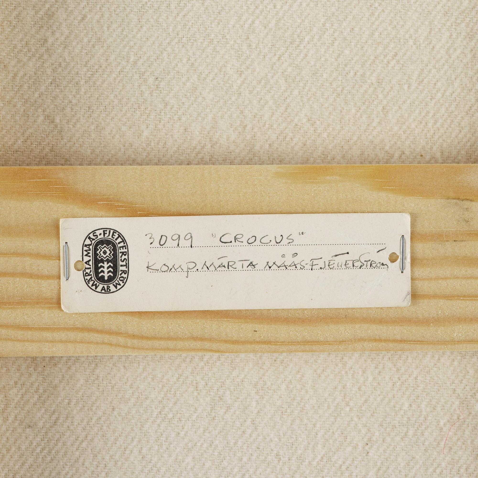 Märta Måås-Fjetterström, a 'Crocus' textile, c. 25 x 62 cm, signed AB MMF.