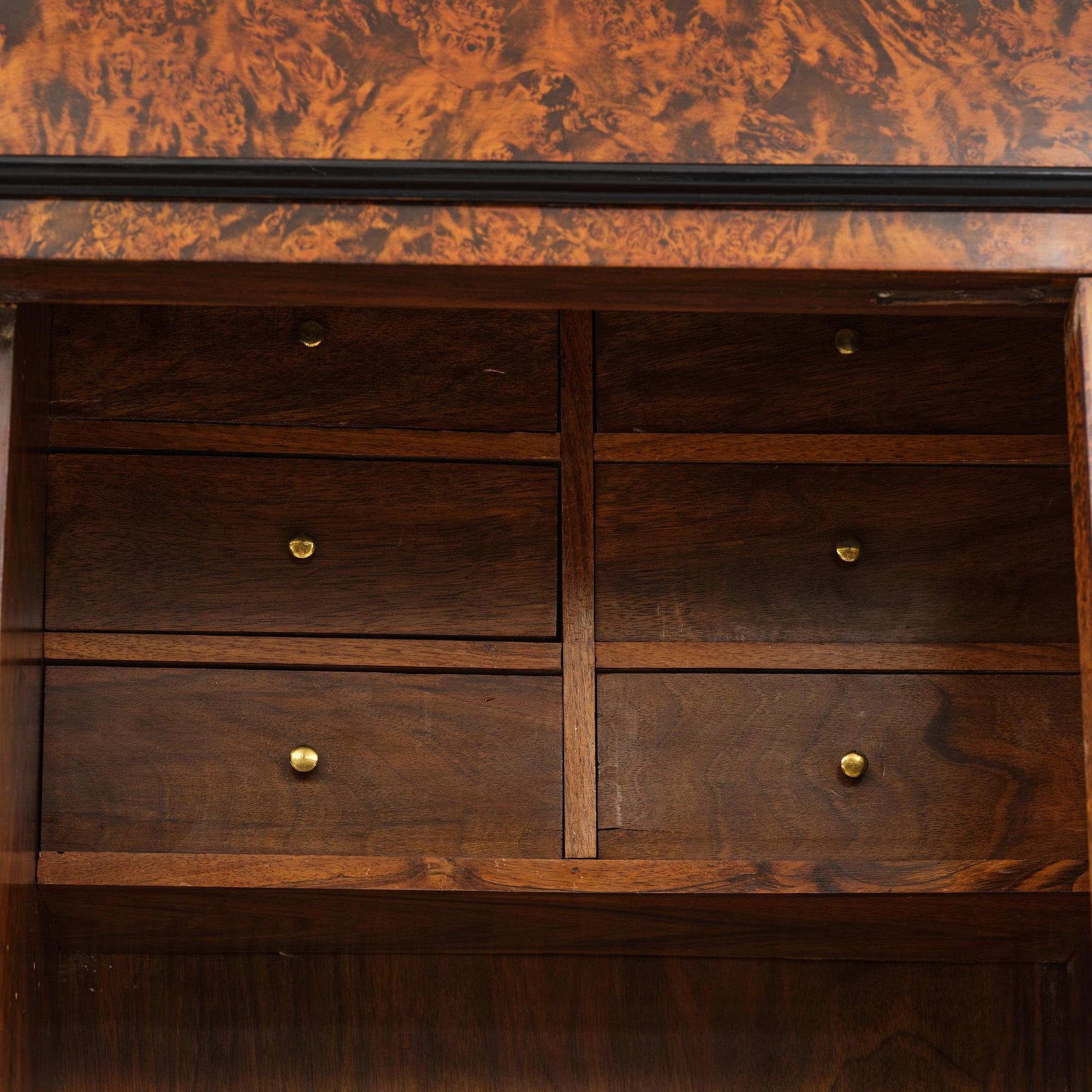 A Swedish burr-elm late baroque writing cabinet, first part 18th century.