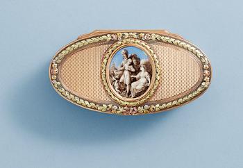 810. DOSA, guld en quatre couleurs 18k, troligen Tyskland sent 1700-tal. Louis XVI.