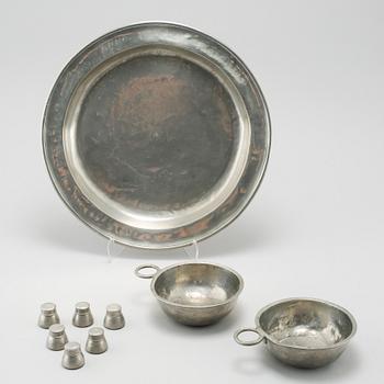 9 pieces of pewter, 18th and 19th century.