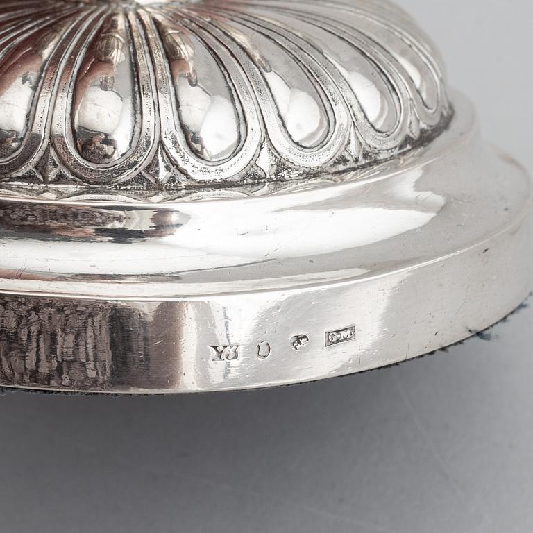 Gustaf Möllenborg, a pair of silver empire candlesticks, Stockholm 1829.