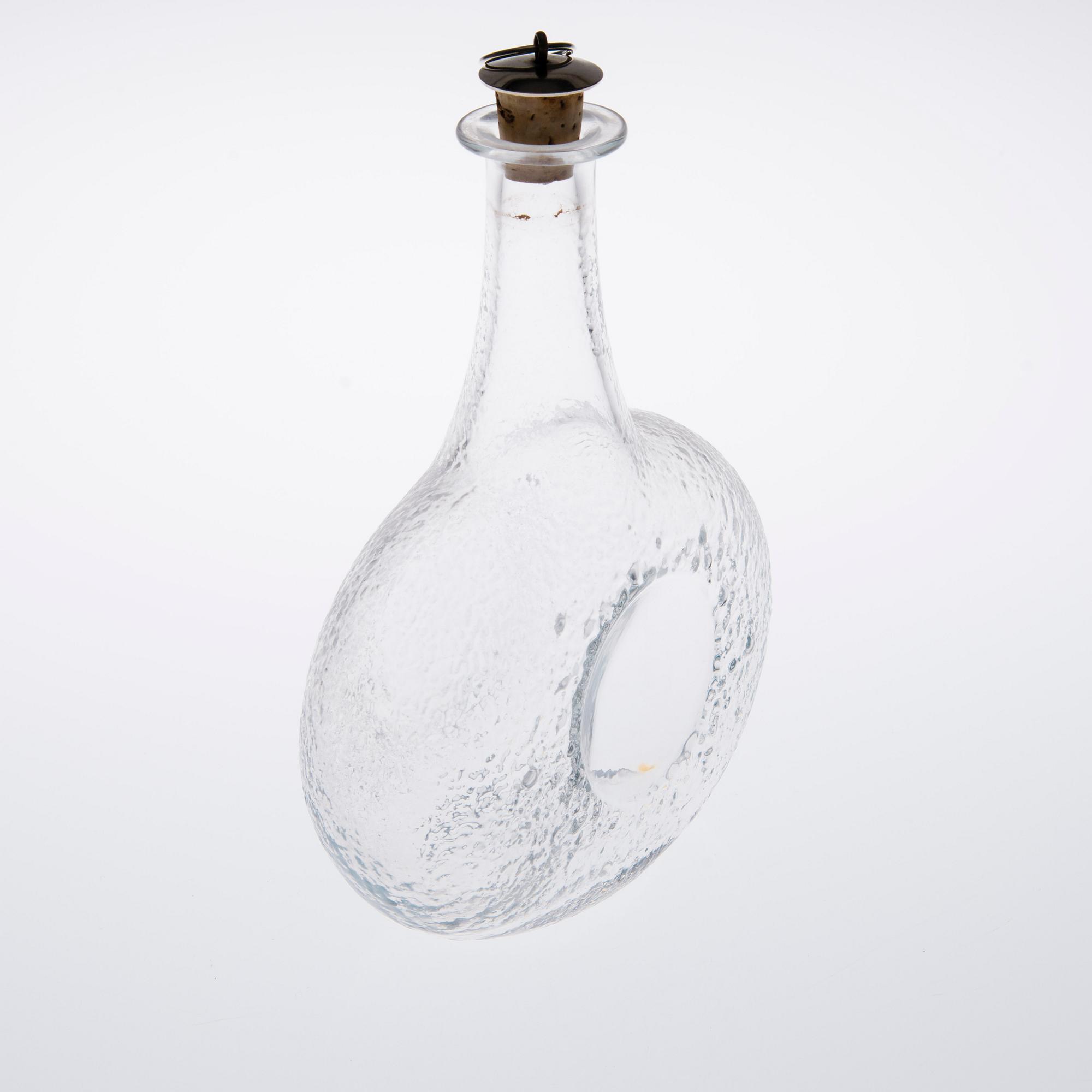 KORKILLINEN LASIPULLO, "Erikoiskonjakkipullo Gognac vieux 0138", Tapio Wirkkala, sign. ja numeroitu 1051-2000, Iittala.