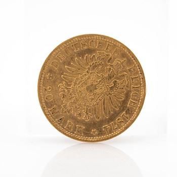 Gold coin Germany, Wilhelm 20 Mark, 1874.