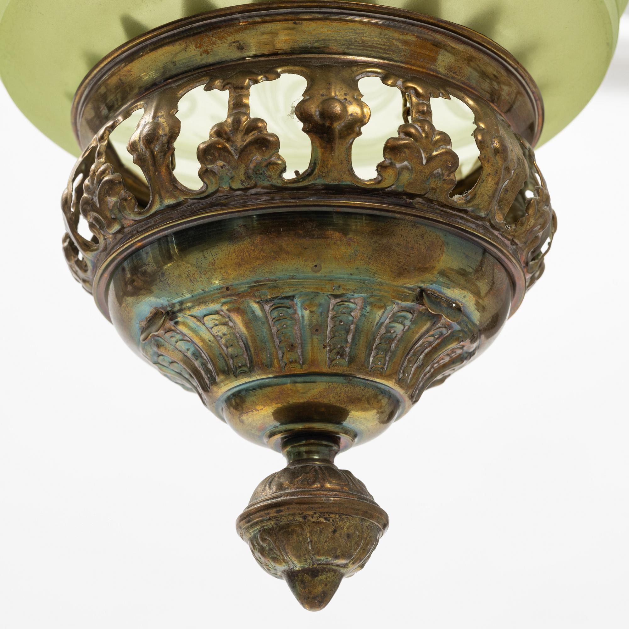 A candle light glass ceiling lamp, Late 19th century.