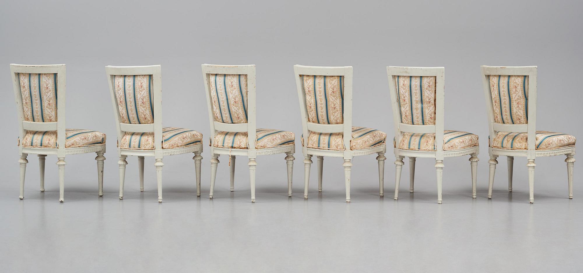 A set of six late Gustavian chairs by E. Ståhl (master in Stockholm 1794-1820).