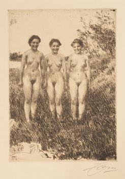 Anders Zorn, etsning, 1913, signerad i blyerts.