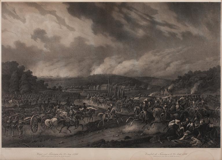 Alexander Clemens Wetterling & Carl Andreas Dahlström Efter, "Slaget vid Feiningen den 22 Aug 1796","Rehns öfvergång och Bendorffs intagande af General Bernadotte den 4 Julii 1796".