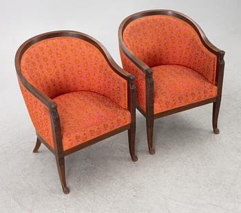 Fåtöljer ett par, empirestil, omkring år 1900.