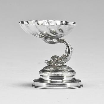 SALTKAR, 6 st. Nysilver, empirestil. 1900-tal.