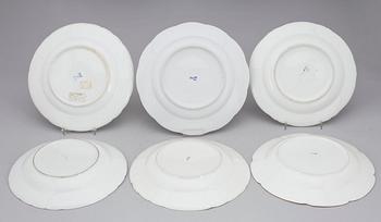 TALLRIKAR, sex stycken, porslin. Meissen, 1700-tal.