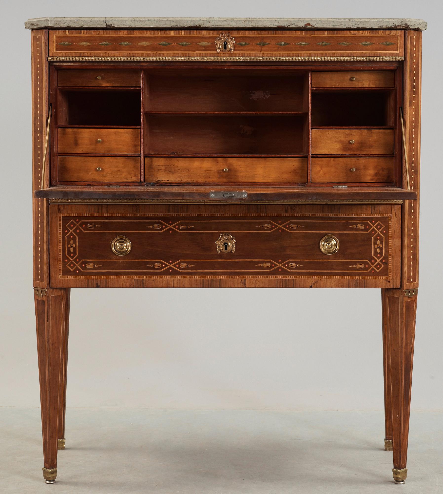 A Gustavian late 18th century secretaire by N. P. Stenström, master 1781.