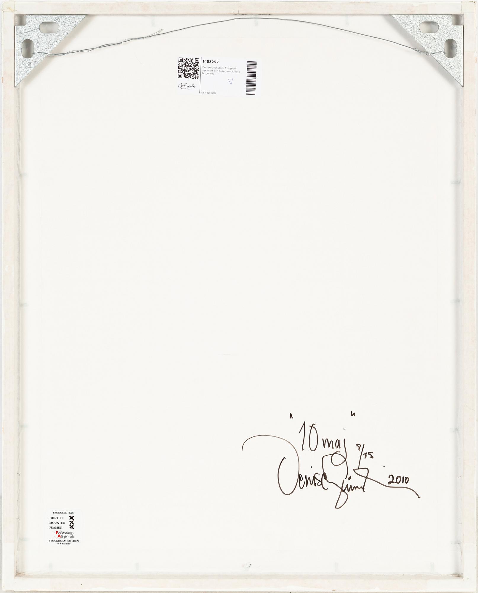 Denise Grünstein, fotografi signerad och numrerad 8/75 a tergo.