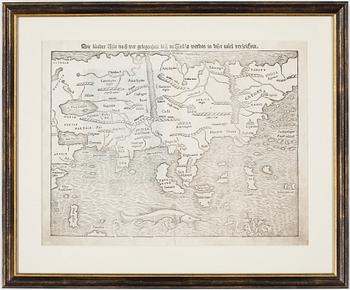 KARTA, träsnitt, Asien, kartograf Sebastian Münster, 1500-tal.