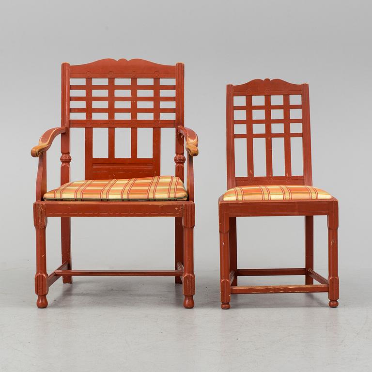 A set of four chairs and a pair of armchairs, early 20th century.