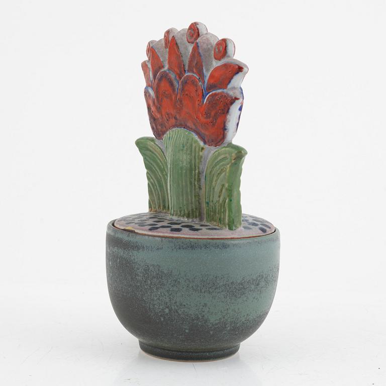 Lisa Larson, a unique stoneware sculpture/flower vase with lid, Gustavsberg Studio.