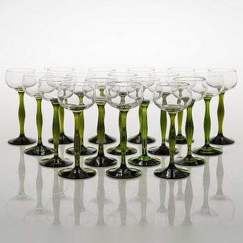 A set of 18 mid-20th century white vine glasses for Kumela Glassworks.