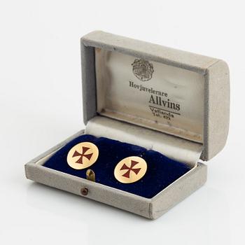Manschettknappar, 18K guld, emalj med frimurarkors.