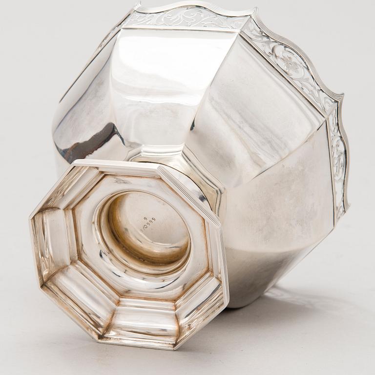 A footed bowl with pierced rim, mark of James Dixon & Sons, Sheffield 1906.