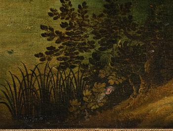 Flemish school, 16th/17th century in the manner of Anton Mirou, Landscape with figure staffage by a village.